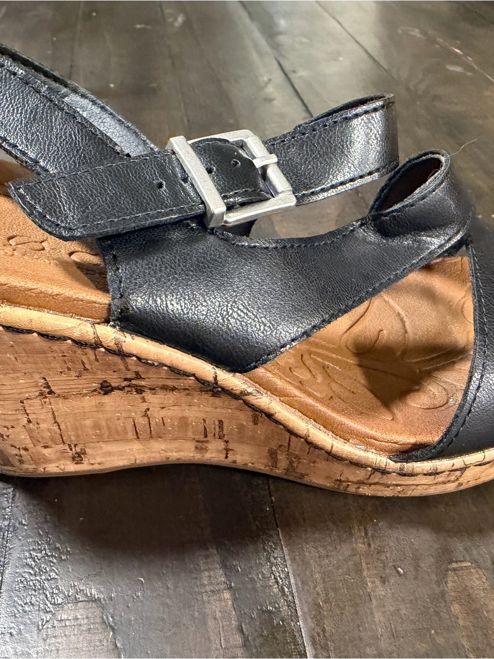b.o.c. Black Leather Multi-Strap Wedge Sandals - Picture 2 of 4
